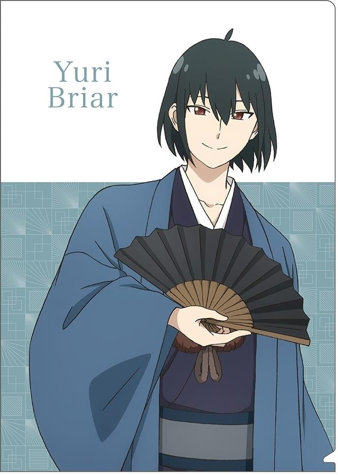 an anime character with black hair holding a fan