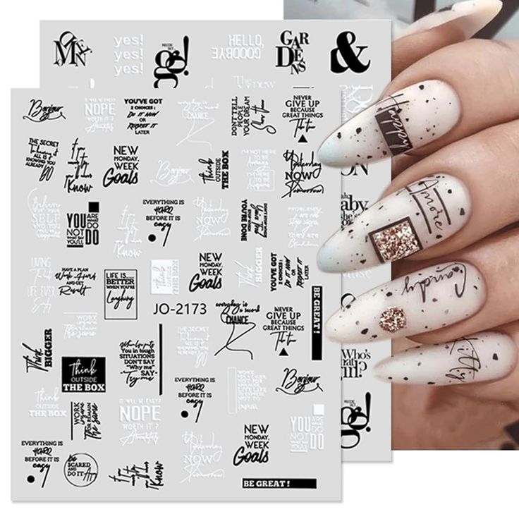 PRICES MAY VARY. Package Include: You will get 6 Large sheets French style nail art sticker for acrylic nails, which can offer you multiple choices, and satisfy your rich imagination of nail DIY. Black White Style Nail Decals: These 3d nail stickers are design with geometry, cool English letter, love heart etc french style pattern. Help to create a charming, elegant and romantic French nail styles. Easy to Use: Our nail stickers are self-adhesive, And our stickers are free from soaking, so just White Nails With Sticker Designs, Nails Acrylic Inspiration, Valentine Day Nails Acrylic, French Nail Styles, Valentine Day Nails, Acrylic Inspiration, Nail Decals Designs, Black And White Nail Art, Black White Nails