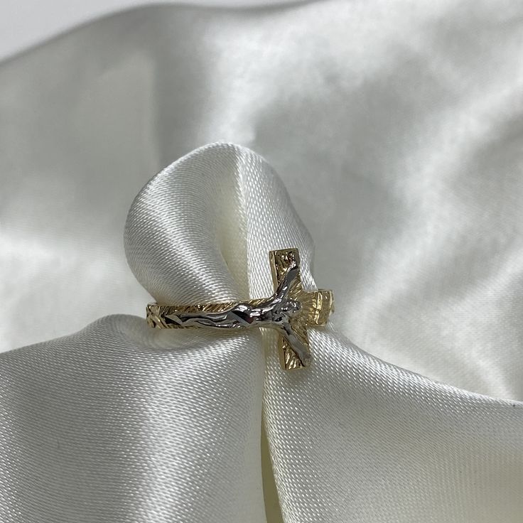 14K Two Tone Gold Sideways Cross Jesus Crucifix Ring, Religious Crucifix Ring, Christian Jewelry, Gift for Her, Gold Cross Ring ✅ ITEM SPECIFICATIONS: * Width: 13MM * Average Weight: 1.97gr. * Type: Rings/Religious ➤Size: US4,US4.5,US5,US5.5,US6,US6.5,US7,US7.5,US8,US8.5,US9 ✅ PREMIUM 14K GOLD:  Our jewelry is crafted from durable high quality materials, gems, and stones; hand-stamped for authenticity as well as FTC law approved. Unlike cheap costume jewelry, our long lasting jewelry is easy to Adjustable Gold Cross Ring, Adjustable Cross Gold Ring, Adjustable Cross Shaped Gold Rings, Yellow Gold Cross Rings For Wedding, Gold Cross Rings For Wedding, Adjustable Cross-shaped Ring For Anniversary, White Gold Cross-shaped Promise Ring, Gold Cross Jewelry For Promise, Anniversary White Gold Cross Rings