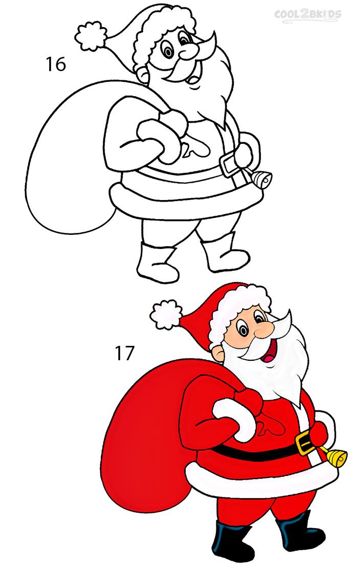 santa claus coloring page with numbers and pictures to color for kids, including the letter c