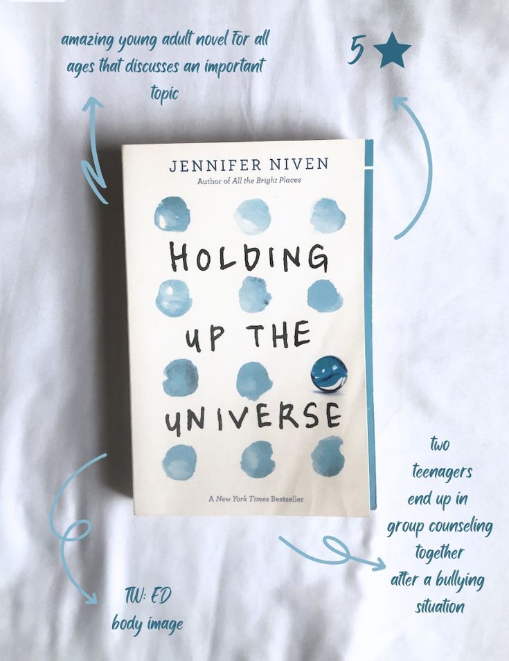 the book holding up the universe by jennifer nivenn on top of a bed