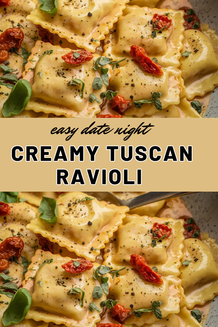 creamy tuscan ravioli is an easy dinner recipe that's ready in under 30 minutes