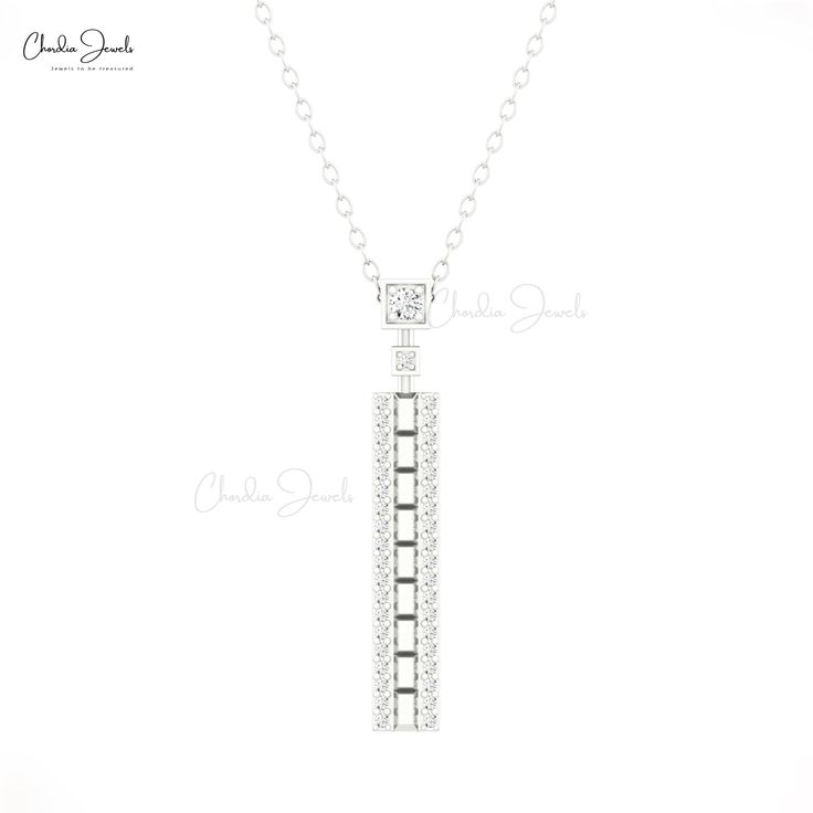 Description Delight her with the Dainty White Diamond Rectangular Necklace in 14k Real Gold. This elegant bar necklace features sparkling diamonds, perfect as a birthday gift or a gift for your wife. Its timeless design makes it a cherished addition to any jewelry collection. Product Details SKU CJ-N-1757-WD Dimensions 16"x4.18mm Metal 14K Solid Gold Birthstone April DIAMOND DETAILS 1 Size 2mm Clarity & Color I1-I2/GH Piece 1 Weight 0.03 carats Setting Pave Enhancement None DIAMOND DETAILS 2 Siz Elegant Silver Rectangular Bar Necklace, Gift Necklace With Diamond Accents And Rectangular Pendant, Elegant Rectangular Bar Necklace As Gift, Elegant Rectangular Bar Necklace For Gift, Elegant Rectangular Bar Necklace Gift, Anniversary Diamond Necklace With Rectangular Pendant, Rectangular Cubic Zirconia Necklace For Anniversary, Anniversary Rectangular Cubic Zirconia Necklace, Cubic Zirconia Rectangular Necklace For Anniversary