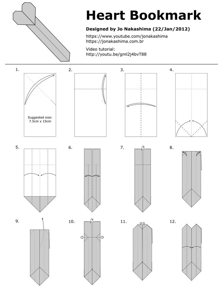 the instructions for how to make an origami heart bookmark