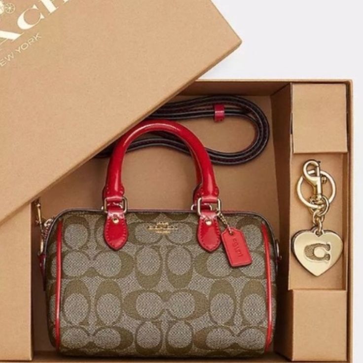 Brand New Mini Coach Boxed Rowan Crossbody With Hearts Keychain In Signature Canvas Beautiful For A Christmas Gift Prada Nylon Bag, Animal Print Handbags, Black Mini Bag, Faux Fur Purse, Unicorn Bag, Fur Purse, Walking Bag, Suede Purse, Louis Vuitton Crossbody