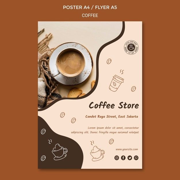 a coffee shop flyer with a cup of coffee