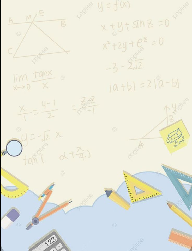 an image of some school supplies on the table with writing and math symbols around it