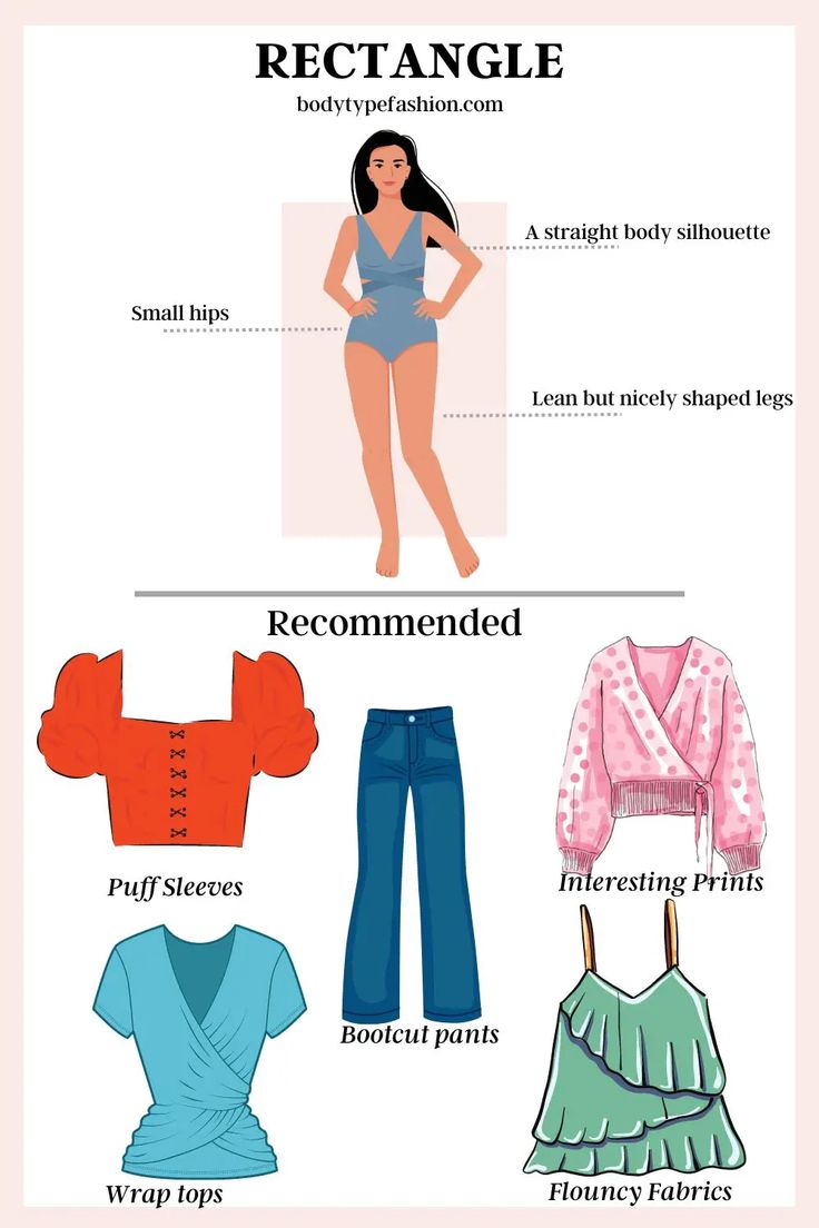 Rectangle Fashion Body Types, Dressing Style For Rectangular Body Shape, Styling For Body Types, Casual Outfit Ideas For Rectangle Body Shape, Rectangle Body Styling, Clothes According To Body Shape, Clothes For Body Type Rectangle, Rectangle Body Swimsuit, Casual Outfit For Rectangular Body Shape