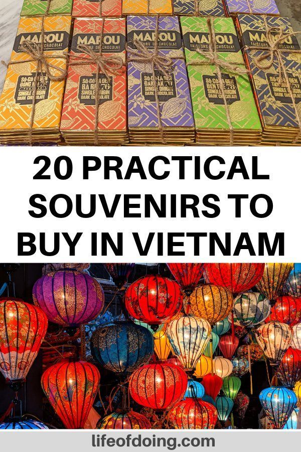 colorful lanterns with text overlay reading 20 practical souvenirs to buy in vietnam