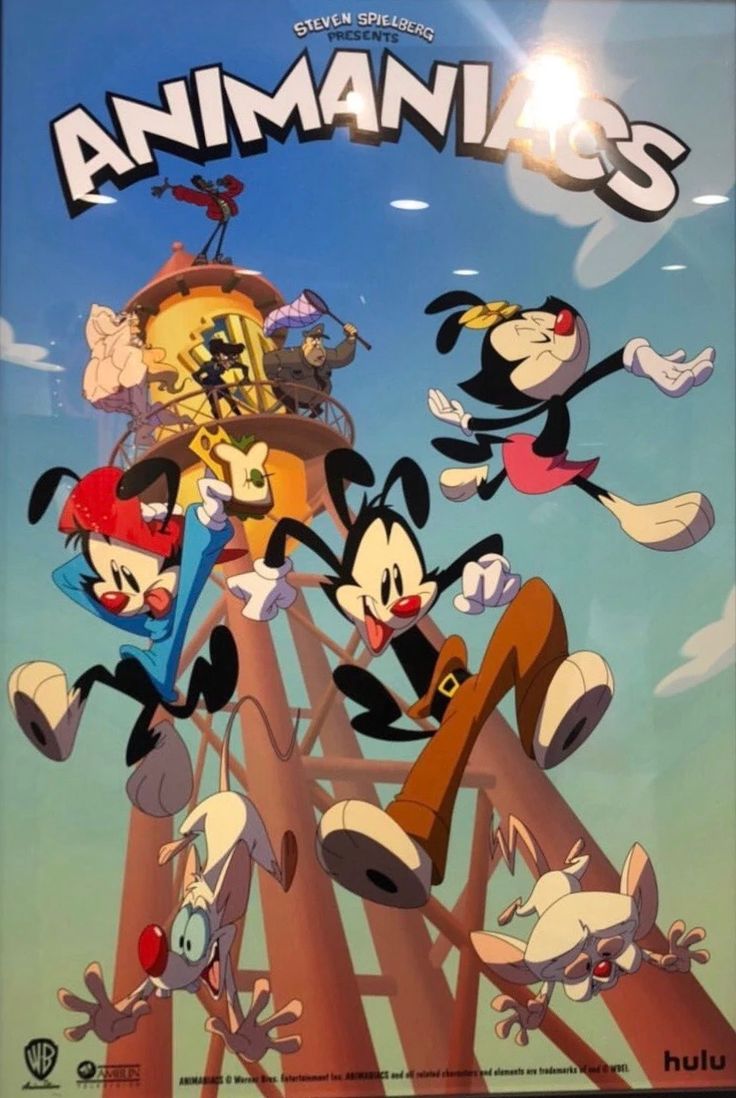 an animated movie poster with mickey mouse and other cartoon characters on top of a tower