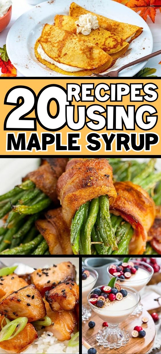 the cover of 20 recipes using maple syrup, including asparagus and other vegetables