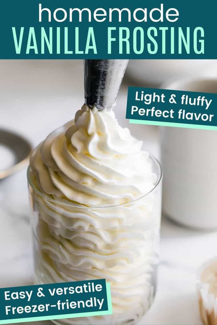 the recipe for homemade vanilla frosting in a glass jar