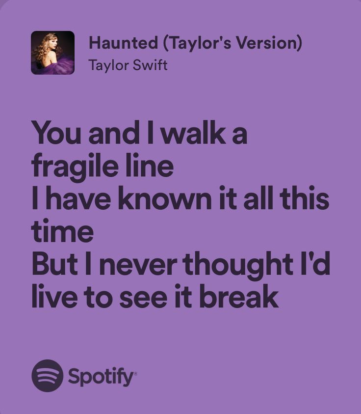 a purple background with the words you and i walk a fragile line i have known it all this time but i never thought i'd live to see it break