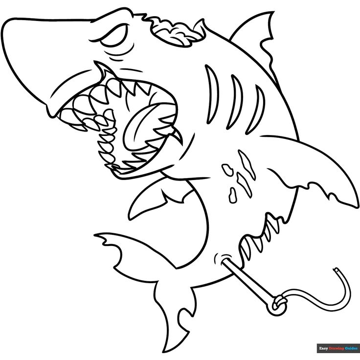 Free Zombie Shark Coloring Page for Kids Zombie Shark, Scary Coloring Pages, Sharks Scary, Harry Potter Colors, Easy Drawing Guides, Shark Pictures, Free Printable Coloring Sheets, Shark Coloring Pages, Drawing Guides