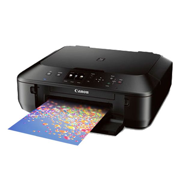 the canon printer is open and ready to print it's color image on paper