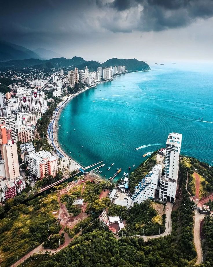 an aerial view of the city and ocean in rio - salvador, brazil photo via shutterstocker com