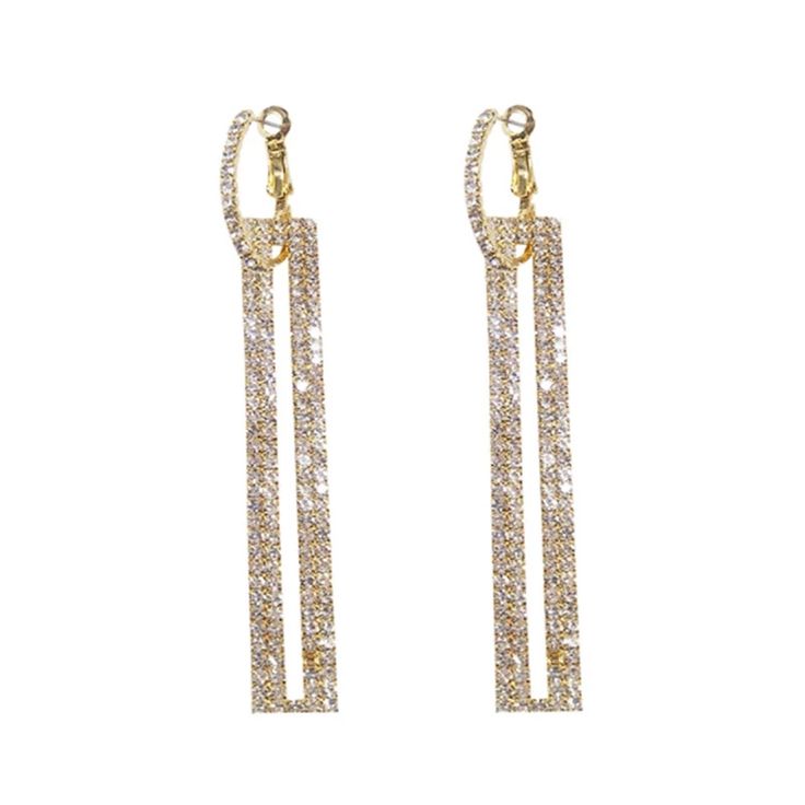 Glamorous Gold Rectangle Shaped Drop Style Dangle Crystal Earrings  Length: 3.75 Inches Long  Pierced Leverback Backing Gold Rhinestone Earrings, Rectangular Earrings, Needle Earrings, Rectangle Earrings, Gold Rhinestone, Earrings Long, Earrings Blue, Fine Earrings, Rhinestone Earrings