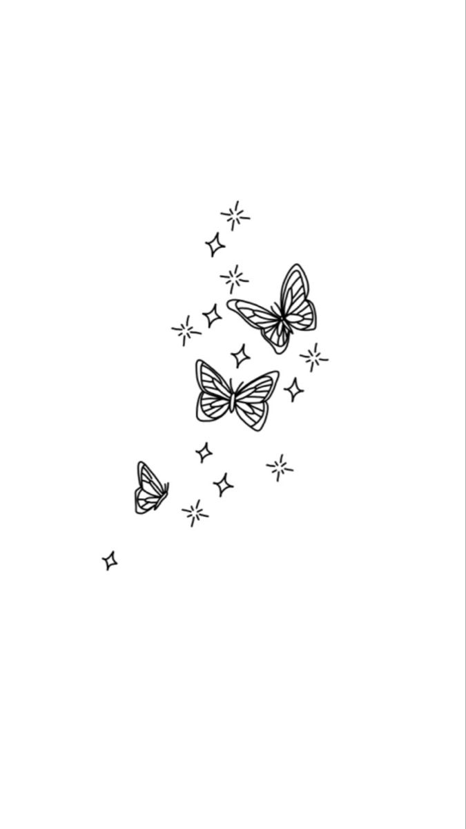 Free Spirited Tattoos, Stars And Butterflies Tattoo, Space And Butterfly Tattoo, Dainty Mystical Tattoos, Butterflies With Stars Tattoo, Bff Tattoos Matching Butterfly, Group Of Butterflies Tattoo, Moon And Butterfly Tattoo, Simplistic Drawings