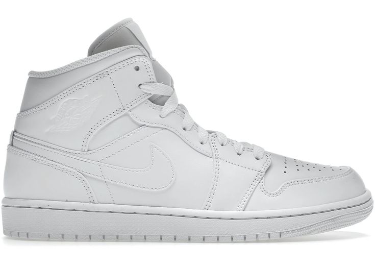 Jordan 1 Mid Triple White, Air Jordan 1 White, Air Jordan 1 Mid White, Jordan 1 Mids, Jordan 1 Mid White, All White Sneakers, Jordans Girls, Rare Sneakers, White Jordans