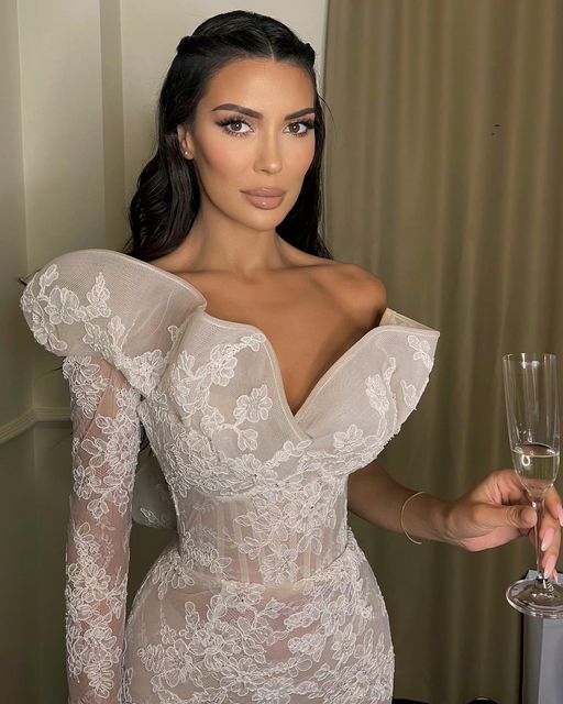 KACI LLESHI on Instagram: "@rinaberdynaj ⭐️ #hairstyle by @kacilleshi" Classy Engagement Dress, Engagement Dresses Elegant, White Civil Wedding Dress, White Dress Engagement, White Engagement Dress, White Lace Dress Outfit, White Engagement Dresses, Classy Wedding Guest Dresses, Minimal Wedding Dress