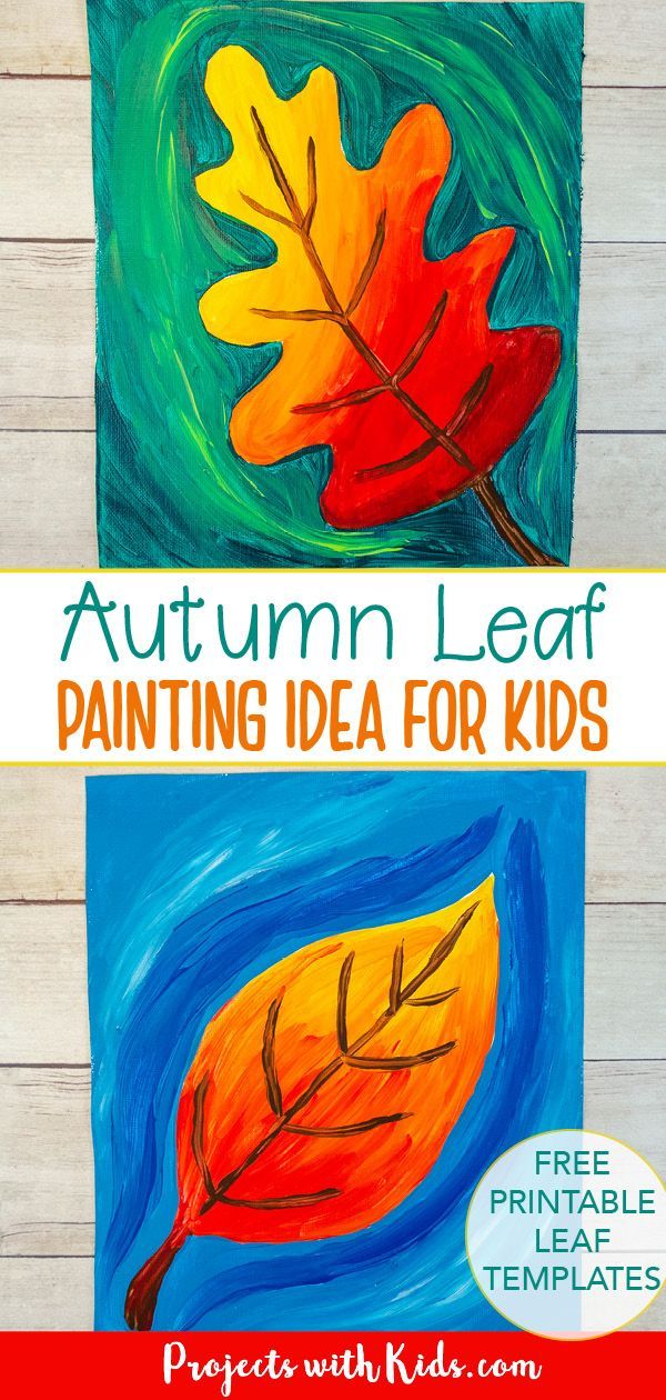 an autumn leaf painting idea for kids with free printable templates on the side