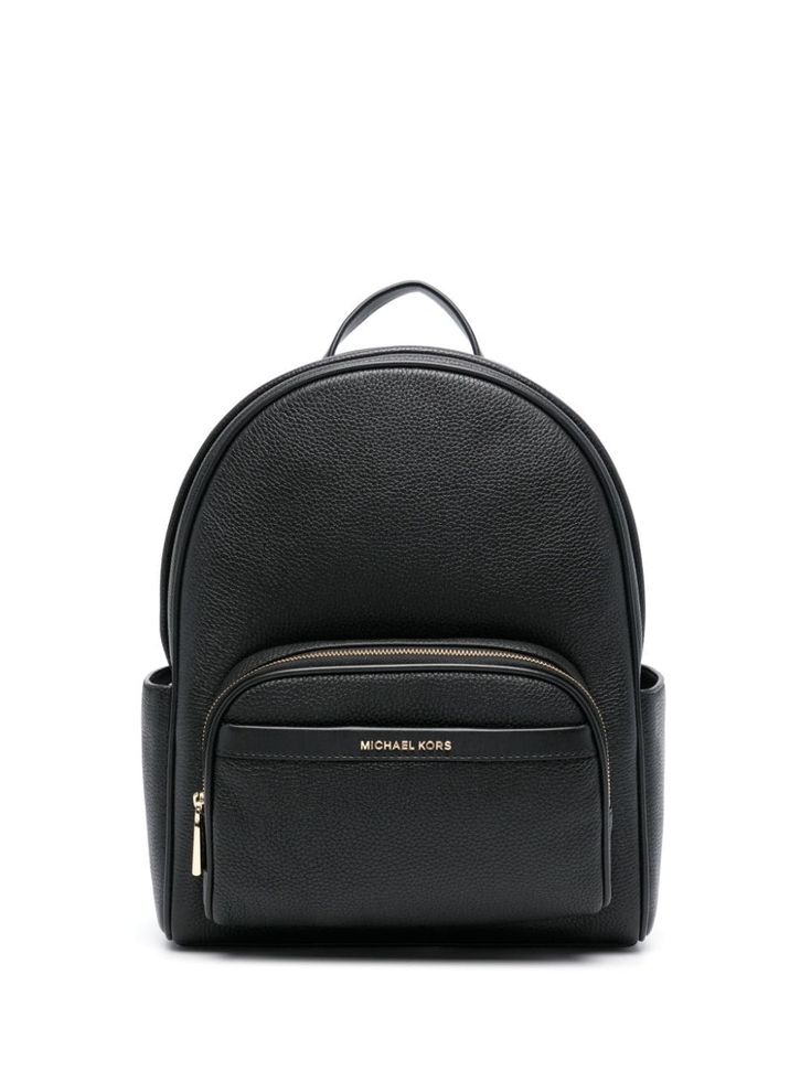 black calf leather pebbled texture logo lettering front zip-fastening compartment front patch pocket two side patch pockets single flat top handle two padded adjustable shoulder straps main compartment internal zip-fastening pocket gold-tone hardware concealed top zip fastening Michael Kors Backpack, Flats Top, Letter Logo, Black Backpack, Michael Kors Bag, Patch Pocket, Top Handle, Calf Leather, Fashion Branding