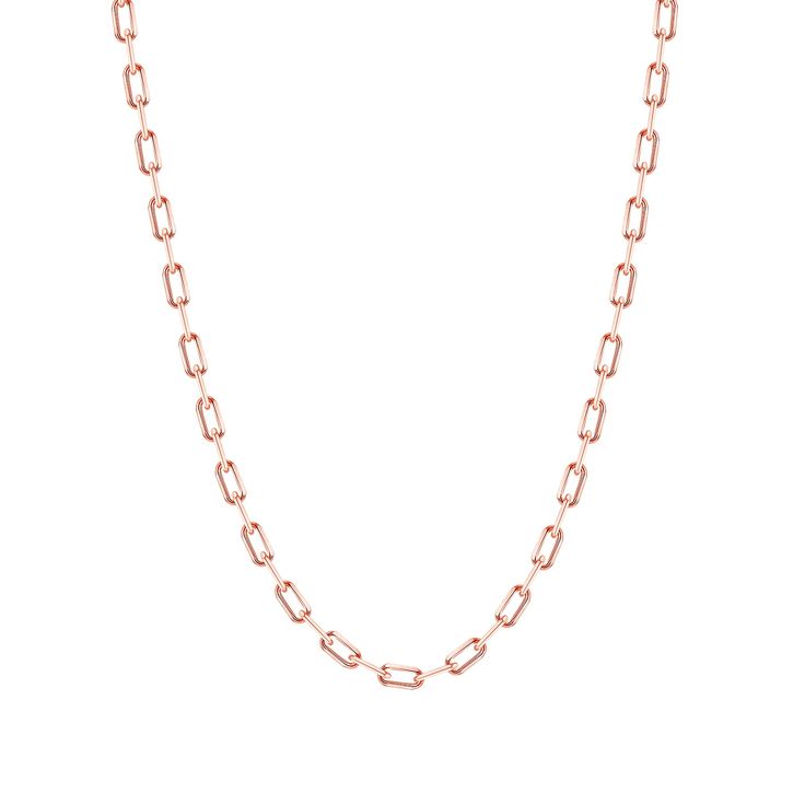 The perfect layering link for a finishing touch with your favorite outfit. This pleasing chain necklace will not only enhance your outfit, but also give additional shine and texture to your neck. Wear one of these and let every eye gaze at you. Product Information Metal Type: 14K Metal Weight: 9.5g -16” | 10.5g- 18” | 11.5g- 20” | 12.5g- 22” | 13.5g-24”. Metal Width: 3.5mm Guage: 100 SKU:LFORZ-100-3.5 Rose Gold Necklaces With Adjustable Oval Link Chain, Classic Rose Gold Chain Necklace With Delicate Chain, Formal Rose Gold Chain Necklace With Adjustable Chain, Classic Delicate Rose Gold Chain Necklace, Classic Rose Gold Delicate Chain Necklace, Rose Gold Chain Necklace With Delicate Rectangular Links, Elegant Rose Gold Oval Link Chain Necklace, Rose Gold Chain Link Necklace, Formal Rose Gold Necklace With Cable Chain