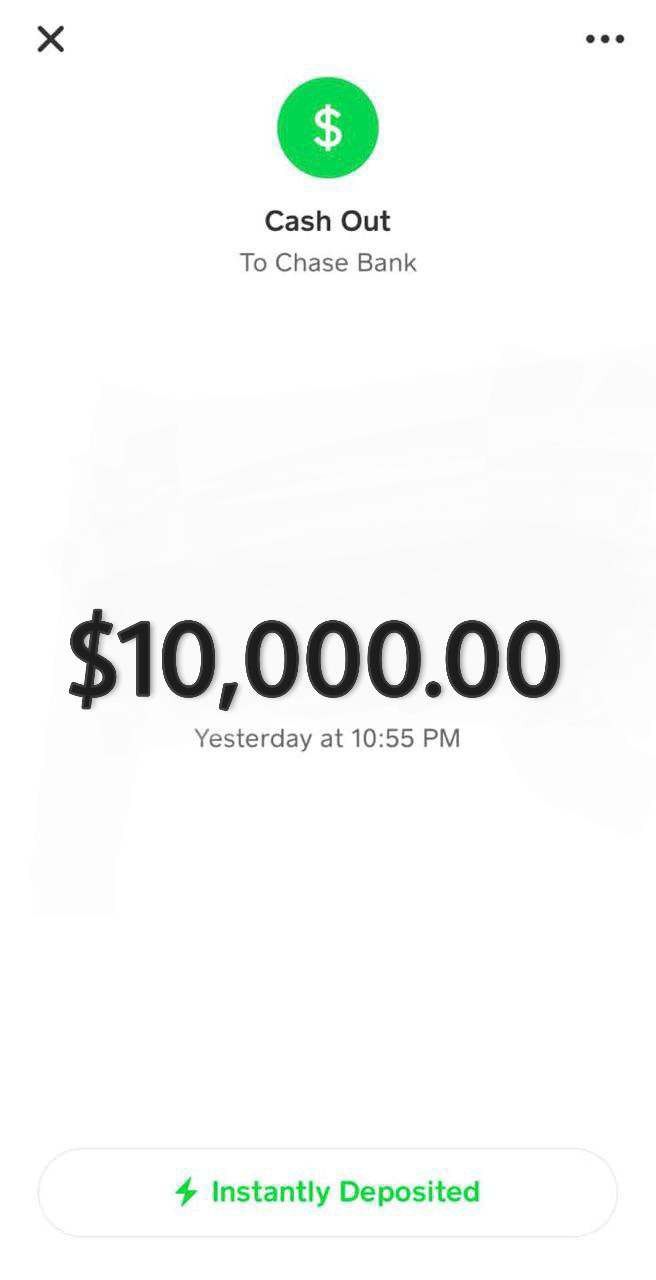 an iphone screen showing the cash out to chase bank and $ 10, 0000 00