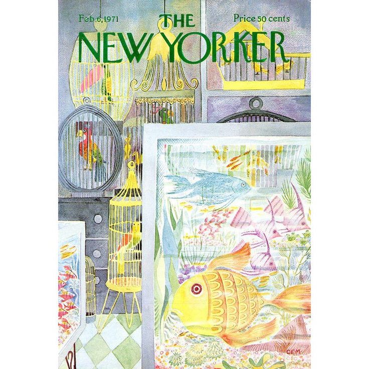 the new yorker magazine cover features an image of a birdcage and fish