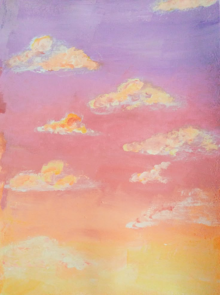 a painting of clouds in the sky with pink and yellow colors on it's sides