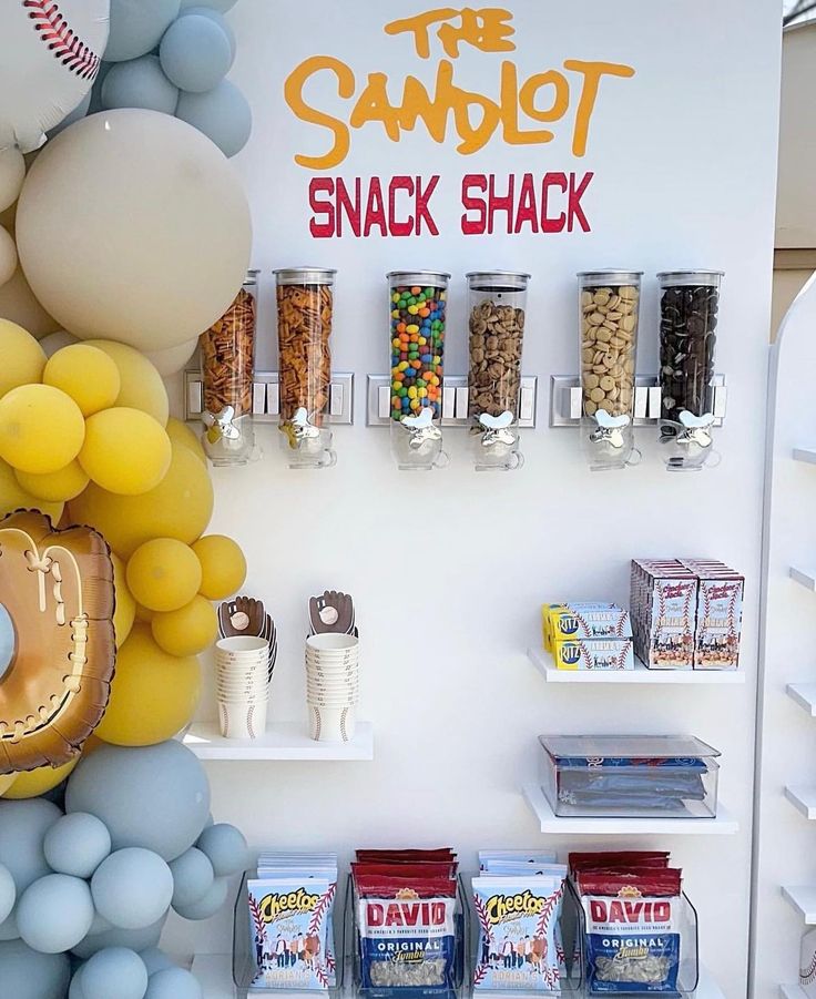 the snack shack is filled with snacks and candy