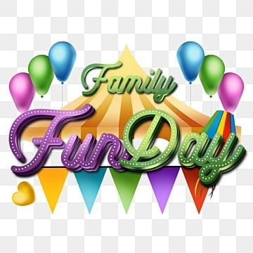 the word family fun day is surrounded by balloons and confetti