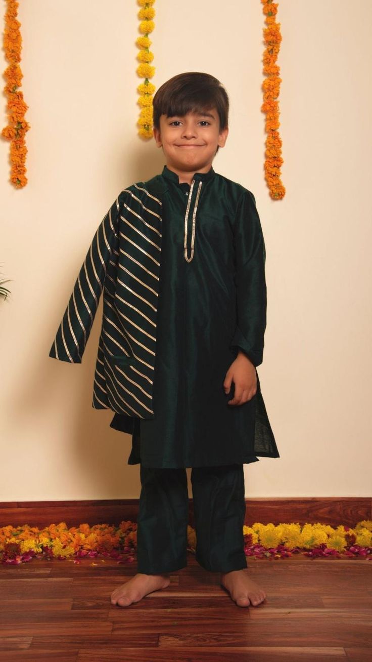 mimosa-green-kurta-jacket-set-11438019GR, Kids Indian Ethnic Clothing, Cotton Silk Boy Kurta Jacket Set Eid Cotton Silk Nehru Jacket With Gota Work, Green Chanderi Nehru Jacket Straight Kurta, Festival Green Nehru Jacket With Dabka Detail, Traditional Green Cotton Nehru Jacket, Kurta Pyjama With Jacket, Kurta Skirt, Kurta Cotton, Silk Pant, Kurta Pant Set