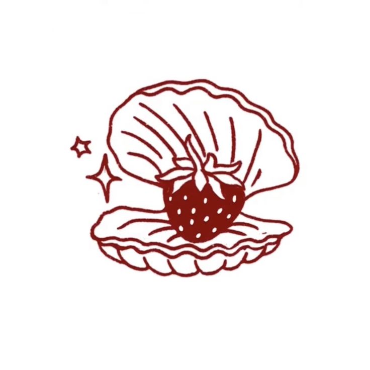 a drawing of a strawberry in a shell