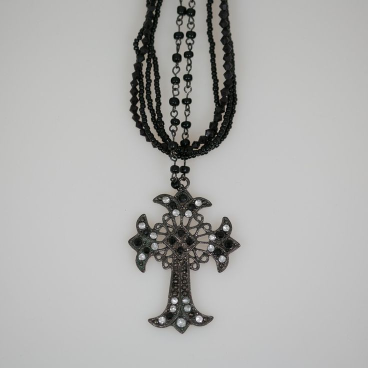 "Cross Pendant Necklace. Pendant 2.5\" x 1,3/4\". Necklace 12.5\" with 1.5\" extension chain. **Immediate Shipping. ONLY ONE AVAILABLE! To view our complete Necklace collection, visit: https://www.etsy.com/shop/AleksJewelry?ref=hdr_shop_menu&section_id=16775000 Search for my entire Shop Collection visit: https://www.etsy.com/shop/AleksJewelry" Party Necklace With Adjustable Chain And Cross Pendant, Party Cross Necklace With Adjustable Chain, Party Necklace With Adjustable Chain And Cross Shape, Gothic Cross Necklace For Festivals, Gothic Metal Necklace With Beaded Chain, Gothic Necklaces With Beaded Metal Chain, Silver Beaded Punk Jewelry, Gothic Beaded Necklace For Gift, Gothic Beaded Cross Jewelry