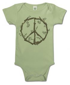 a baby bodysuit with a peace sign drawn on it