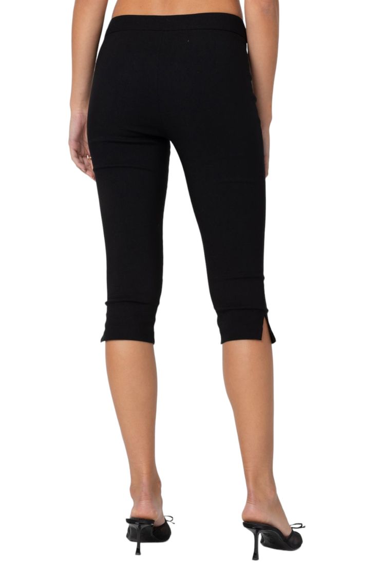 Stretchy capri pants bring a chic look and ultracomfort to every ensemble. Zip fly with hook-and-bar closure 45% cotton, 45% polyester, 10% spandex Machine wash, dry flat Imported Versatile Black Capri Bottoms, Versatile Black Capri-length Bottoms, Black Knee-length Capris For Summer, Black Stretch Ankle-length Capris, Stretch Cotton Capris For Work, Versatile Black Capris For Spring, Versatile Black Spring Capris, Fitted Cotton Capris, Versatile Cotton Capri Length Bottoms