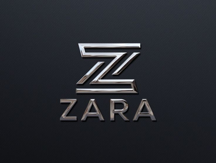 the letters z and zara are made out of silver metal on a black background