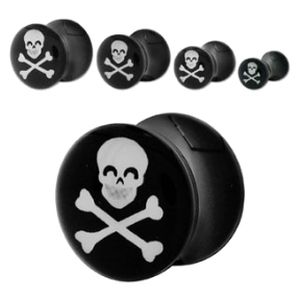 Style Sanctuary  - Black Acrylic Ear Plug with Skull Flesh Tunnel, Skull Crossbones, Tunnels And Plugs, Stretched Ears, Black Acrylic, Skull And Crossbones, Black Acrylics, Ear Plugs, Body Jewellery