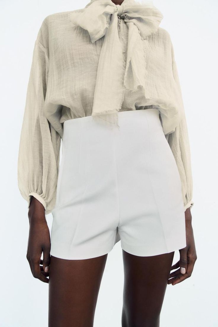 DOUBLE FABRIC SHORTS WITH A HIGH WAIST - White | ZARA United States High Waist Shorts, Crochet Shirt, Women Life, Blazer Dress, T-shirt Polos, Swimwear Accessories, Welt Pockets, High Waisted Shorts, Jean Shirts