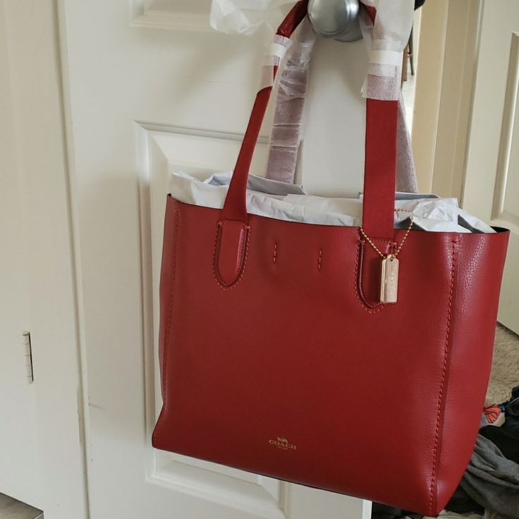 Red Handbag And Brand New Classic Red Shoulder Bag With Top Handle, Coach Top Handle Bag For Shopping, Coach Bag For Errands, Classic Red Satchel For Everyday Use, Red Satchel Bag For Shopping, Red Shoulder Bag For Shopping, Classic Red Shoulder Bag With Top Carry Handle, Coach Top Handle Shoulder Bag For Shopping, Red Satchel Bag For Errands