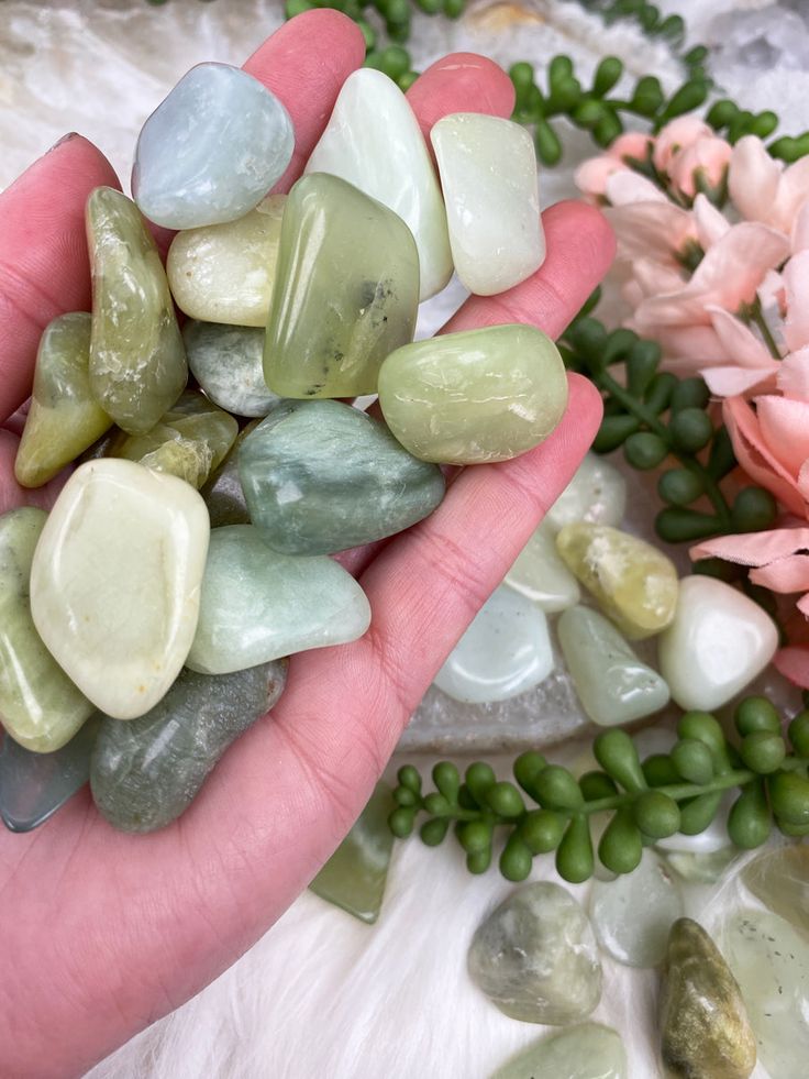 Green Jade Tumbles are a stone full of lucky energy! This jade comes from China. Here are just a few of it's common properties. PEACE SELF-DISCOVERY INSIGHT GUIDENCE GOOD LUCK KNOWLEDGE You will receive ONE green jade tumble that is intuitively chosen. - - - - - Tumbled pieces shown in this photo are examples only. Size and color may vary slightly. The piece you receive will be chosen for you and may not be requested. Please do not send a preference. Additionally the stones in the photos may not Jade Meaning, Jade Crystal, Crystal Power, Crystal Aesthetic, Summer Dates, Crystals Healing Properties, Green Lifestyle, Pretty Green, Crystal Meanings