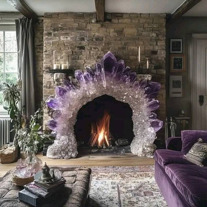 Amethyst Geode, Future House, Amethyst, Fireplace, House Design, Purple, Design