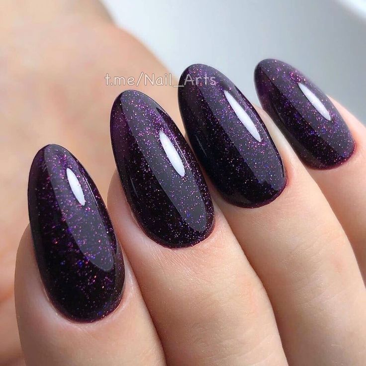 Dark Purple Sparkle Nails, Dark Purple And Black Nails, Midnight Purple Nails, Gellish Nails, Purple Nails Inspiration, Cutest Nails, Nails 2025, Dark Purple Nails, Violet Nails