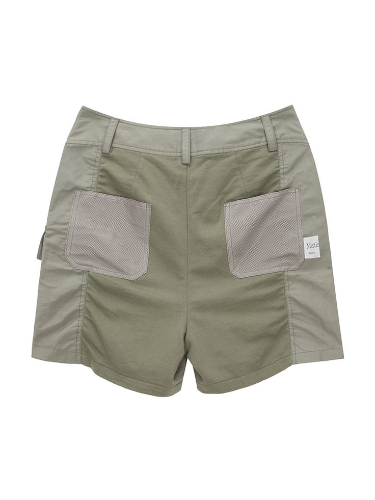 Editor's Notes The cargo shorts are made with mix of two materials for a casual mood. The shorts have a fun mood while still looking stylish. Style the cargo shorts with a tank top or a T-shirt. - Asymmetrical pockets as accents- Two buttons at the waist- Casual and stylish moodMeasurements(in.)S / M- Waist: 14.17 in. / 14.96 in.- Rise: 12.6 in. / 12.99 in.- Hips: 19.69 in. / 20.47 in.- Thigh: 12.8 in. / 13.19 in.- Bottom Hem: 12.2 in. / 12.6 in.- Total Length: 16.93 in. / 17.32 in. Model info: Height 5' 6.5, Fitting size S or ONE SIZE, Shoe size KR 240mmComposition & Care- Shell: 60% Cotton, 40% Nylon / Contrast: 100% Cotton- Dry clean separately- Be cautious of heat and shrinking- Be cautious of color coming off as denim products may stain easily- Refrain from tum Utility Khaki Shorts With Cargo Pockets, Utility Khaki Cargo Shorts, Sporty Cargo Style Shorts For Summer, Summer Khaki Shorts With Patch Pockets, Utility High-waisted Cargo Shorts With Patch Pockets, High-waisted Utility Cargo Shorts With Patch Pockets, High-waisted Cargo Shorts With Patch Pockets, Utility Khaki Shorts With Patch Pockets, Summer Khaki Cargo Pants With Built-in Shorts