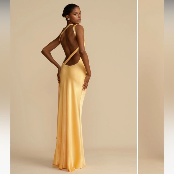 Arcina Ori Monique Dress Size: Xl Elevate Your Presence With Monique, A Mesmerising Floor-Length Gown Designed For Modern Elegance. Crafted In A Luxurious Rich Yellow Hue Cut On The Bias, Monique Is Made To Accentuate Your Curves And Ignite The Senses. She Features An Asymmetrical One-Shoulder Design With A Striking Open Back. Finely Finished With Crossover Detailing And Sculpted To Embrace The Feminine Form. Her Strap Flows Gracefully Over The Back, Securing At The Side Hip. Crafted From A High Arcina Ori Dress, Open Back Wedding Guest Dress, Luxury Sleeveless Bias Cut Dress, Yellow Silk Floor-length Evening Dress, Yellow Silk Formal Gown, Yellow Silk Maxi Dress For Gala, Luxury Yellow Silk Dresses, Luxury Backless Gown, Luxury Floor-length Bias Cut Dress