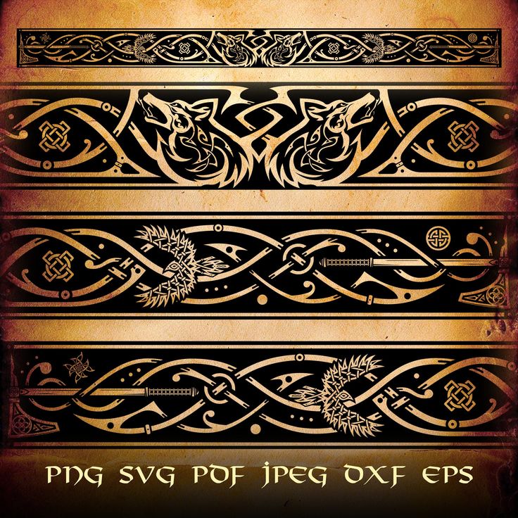 an ornate set of decorative designs in gold, black and brown on parchment paper with the words png svg for jpeg ox eps