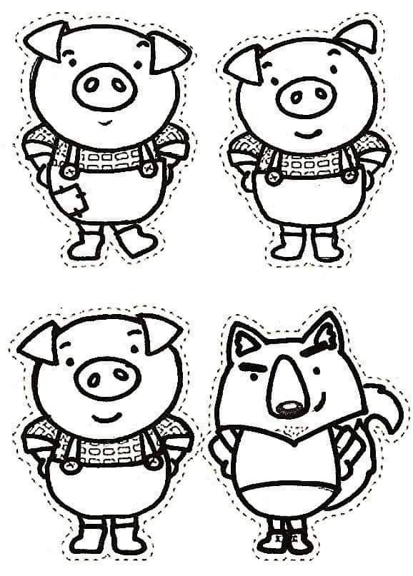 three little pigs cut out from paper to make them look like they are wearing clothes