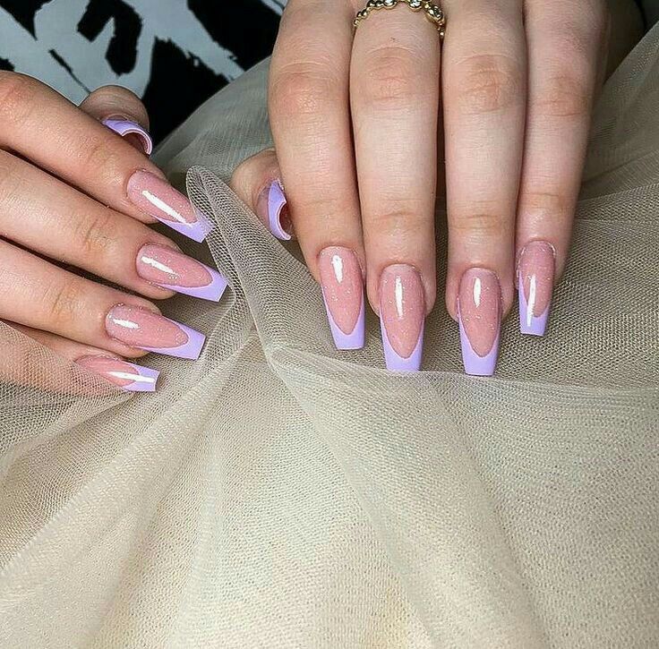 Purple French Nails, Nails Violet, Purple French Tip, French Purple, Acrylic Nails Almond Shape, Pink Tip Nails, Purple French, Purple Acrylic Nails, Hello Nails