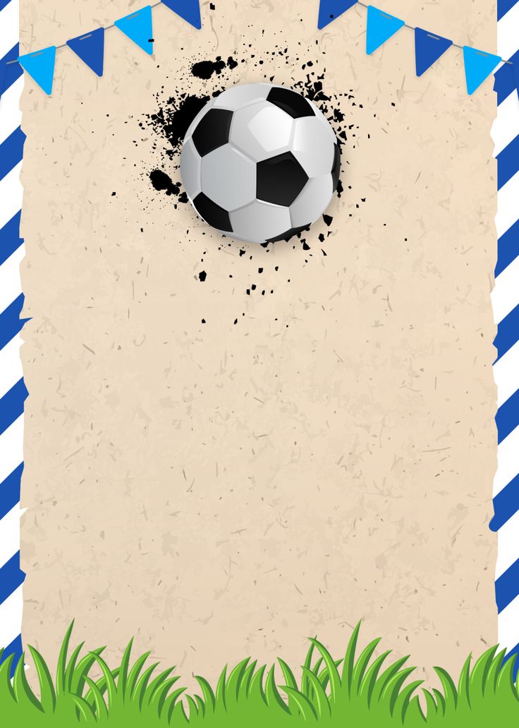 a soccer ball is in the middle of an old paper with blue and white streamers